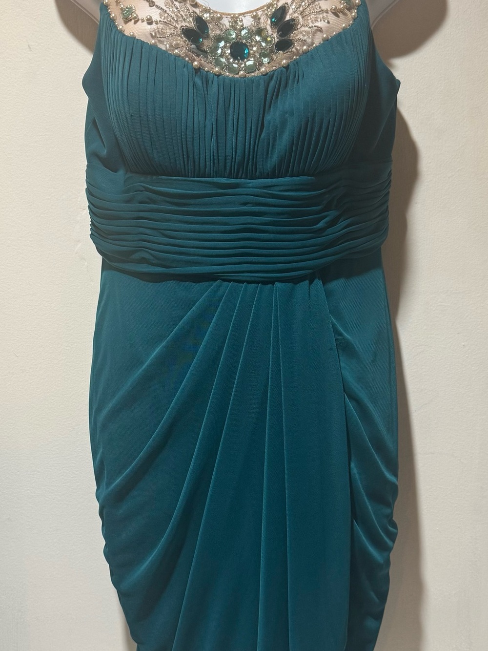 Adrianna Papell Teal Embellished Neck Cocktail Dress